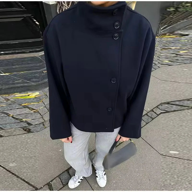 Oversized Short Women's Coat with Button Closure for Versatile Styling 7