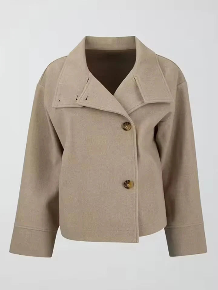 Oversized Short Women's Coat with Button Closure for Versatile Styling 8