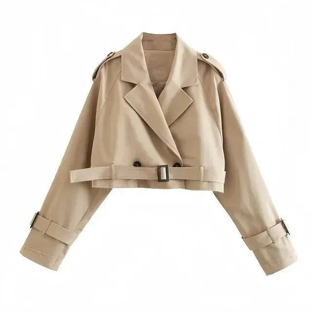 Relaxed Fit Cropped Cotton Trench Coat for Women 0