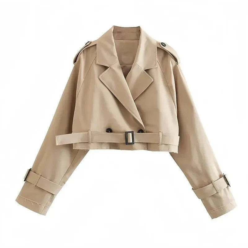 Relaxed Fit Cropped Cotton Trench Coat for Women 1