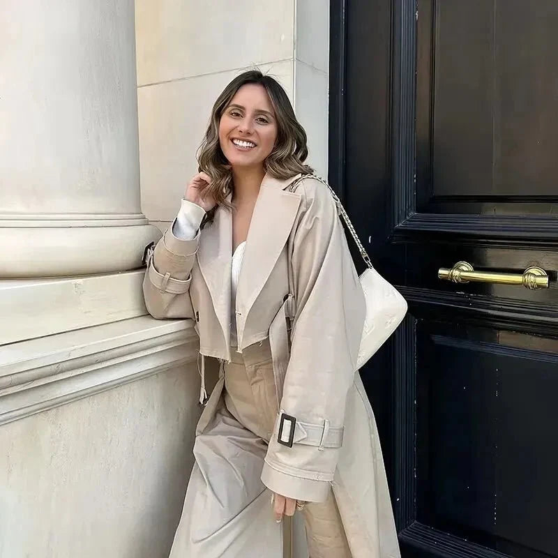 Relaxed Fit Cropped Cotton Trench Coat for Women 4