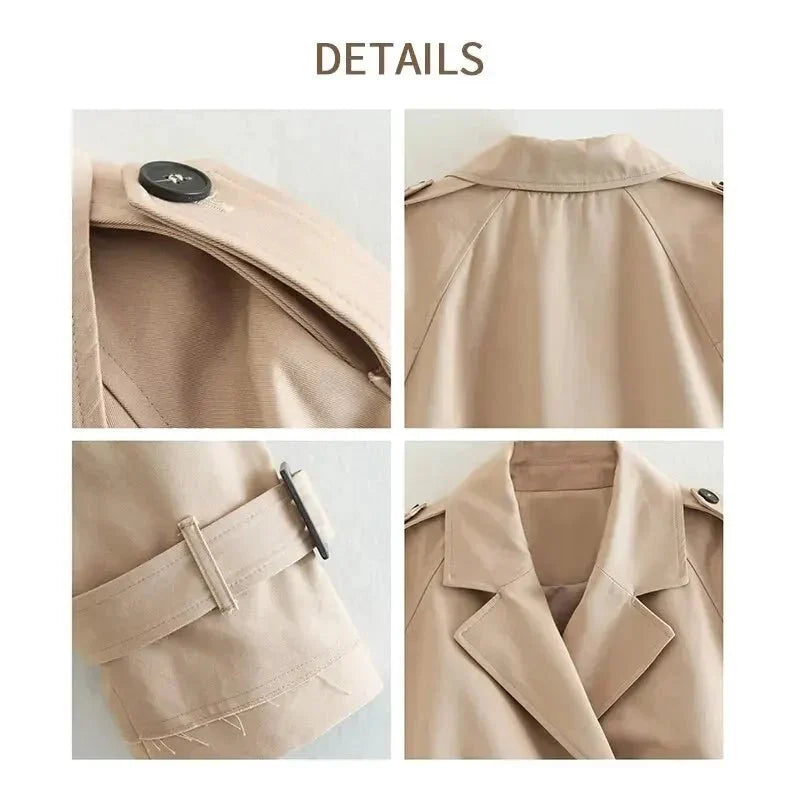 Relaxed Fit Cropped Cotton Trench Coat for Women 5