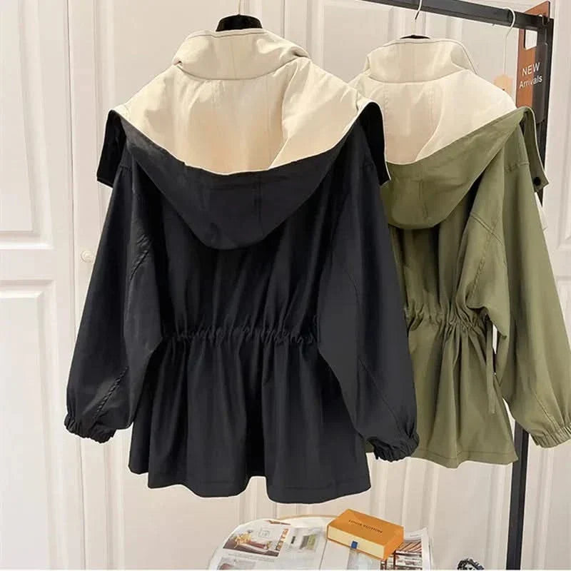 Two-Tone Short Hooded Jacket