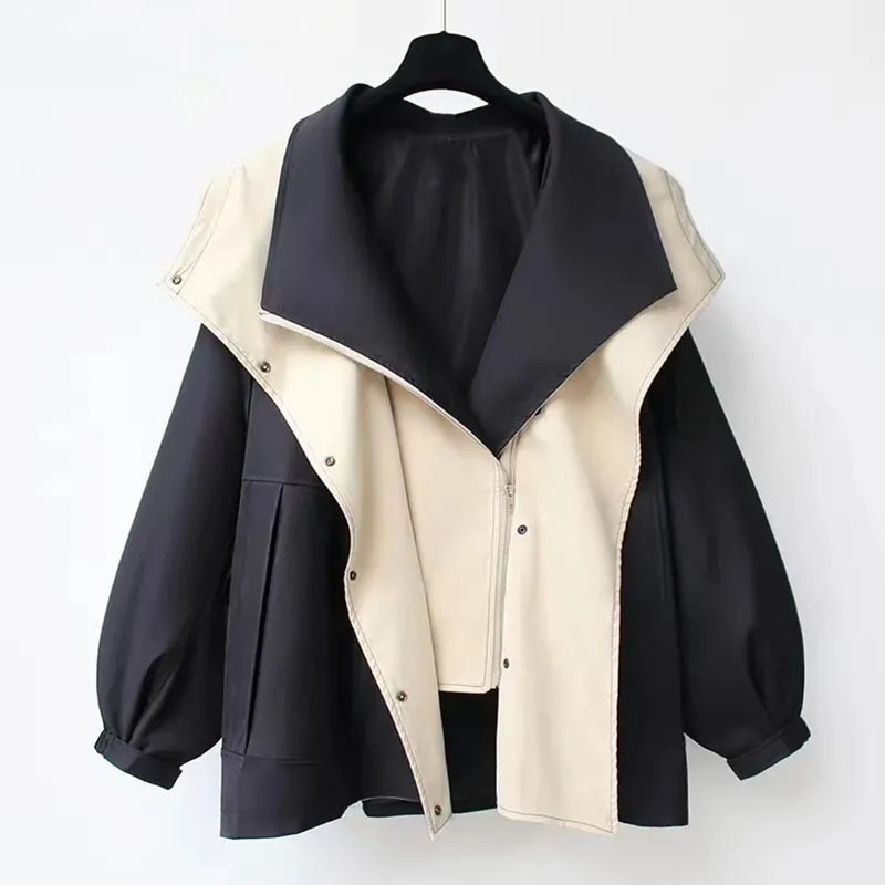 Two-Tone Short Hooded Jacket