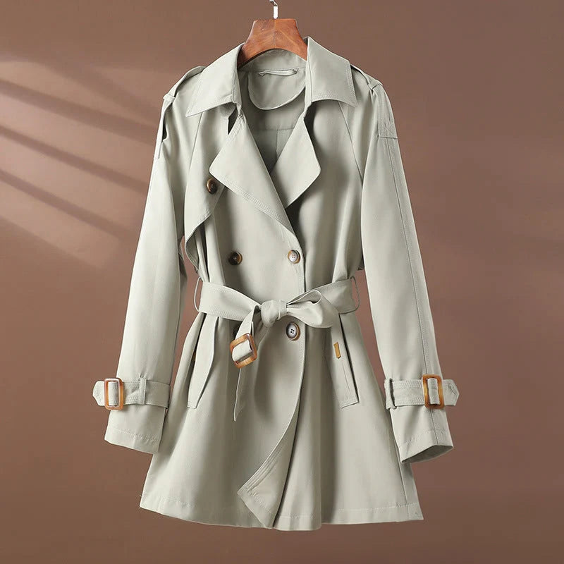 Short Trench Coat for Women with Lace Waist and Tailored Fit 0