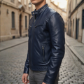 Slim Fit Faux Leather Biker Jacket for Men featuring zip pockets, stylish design, and a modern silhouette. 0