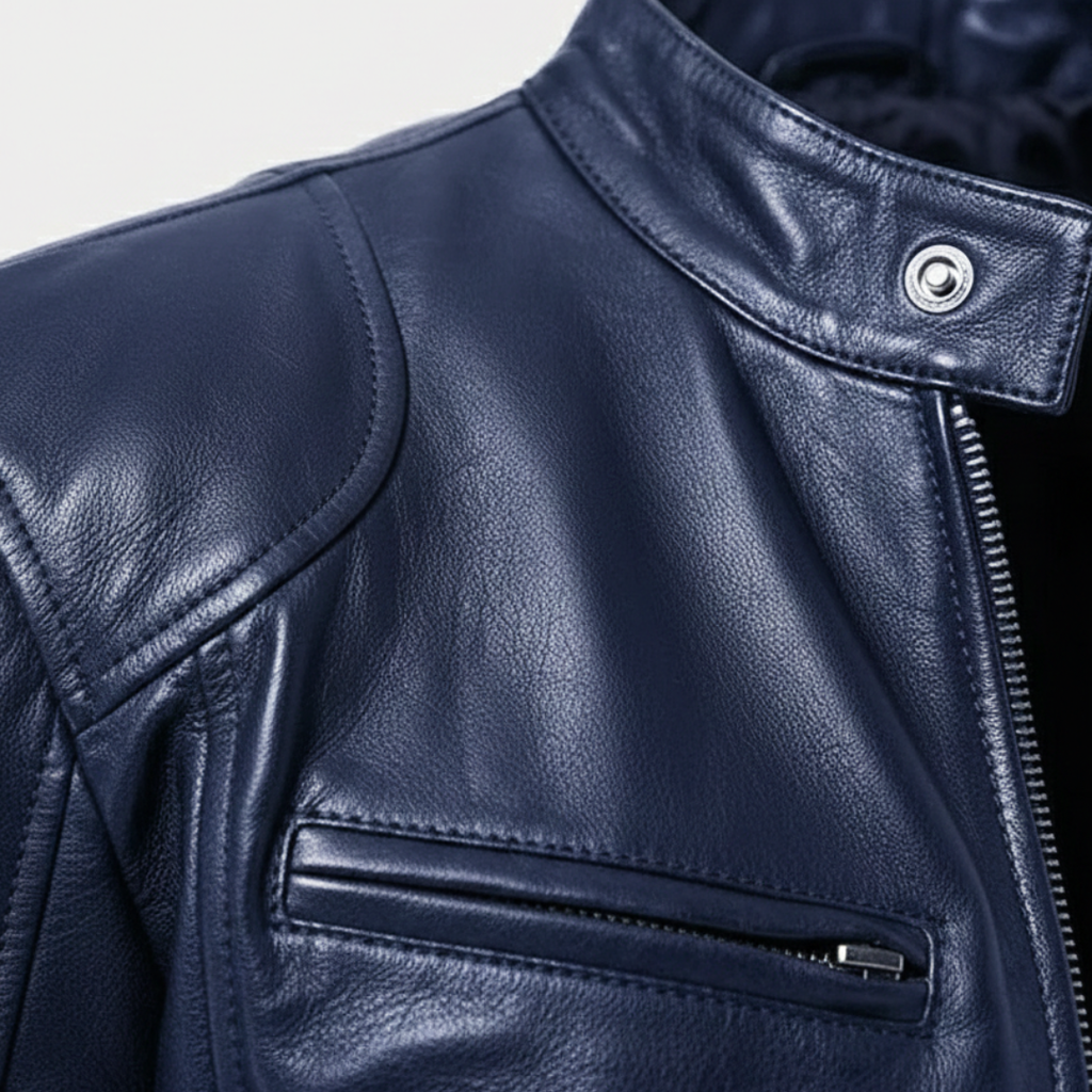 Slim Fit Faux Leather Biker Jacket for Men featuring zip pockets, stylish design, and a modern silhouette. 2