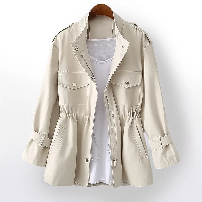 Slim Fit Mid-Length Trench Coat for Women with Front Zipper Closure 0
