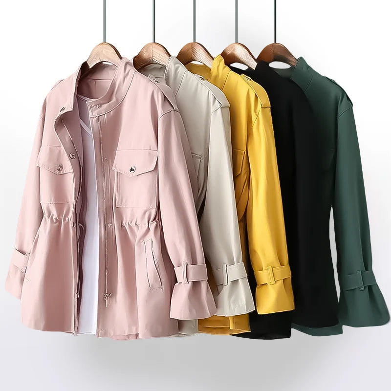 Slim Fit Mid-Length Trench Coat for Women with Front Zipper Closure 1