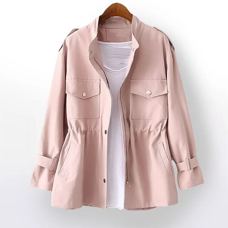 Slim Fit Mid-Length Trench Coat for Women with Front Zipper Closure 2