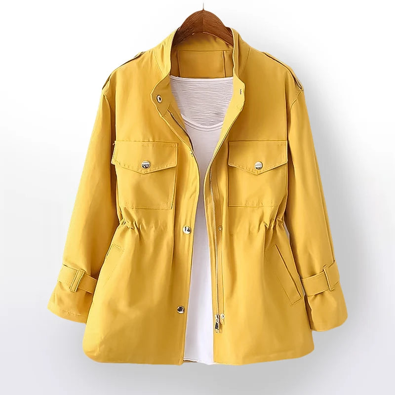 Slim Fit Mid-Length Trench Coat for Women with Front Zipper Closure 4