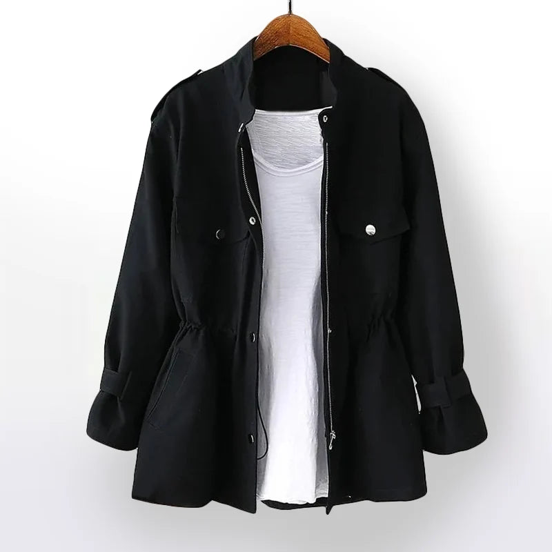 Slim Fit Mid-Length Trench Coat for Women with Front Zipper Closure 6