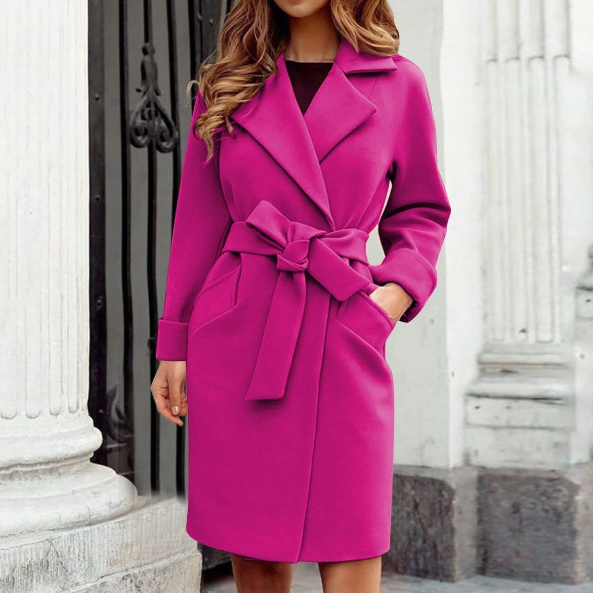 Tailored Long Trench Coat with Waist Belt for Women 1