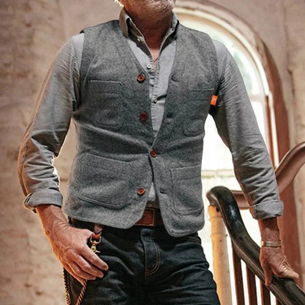 Tailored Traditional Men's Waistcoat with Multiple Pockets 0