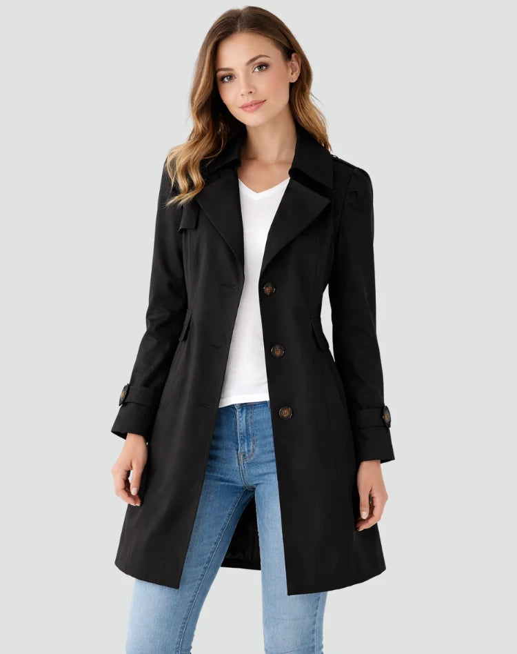 Tailored Women's Classic Trench Coat with Lapel Collar 0
