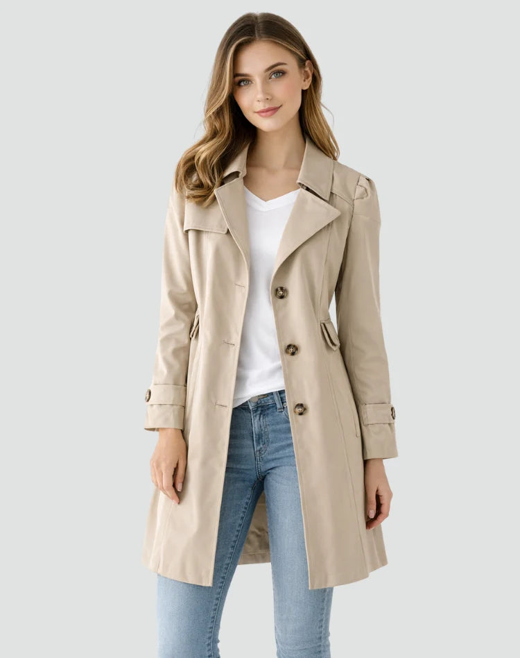 Tailored Women's Classic Trench Coat with Lapel Collar 1
