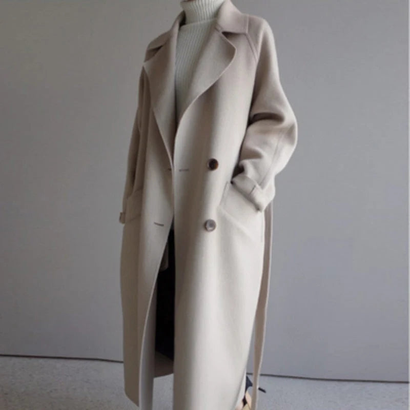 Tailored Wool Blend Black Trench Coat for Women - Winter Essential 0