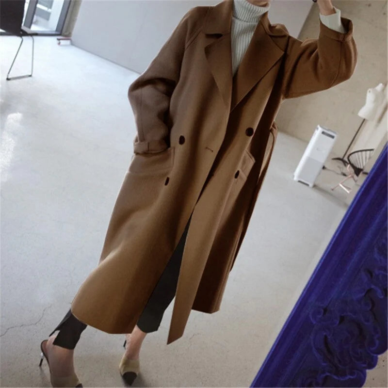 Tailored Wool Blend Black Trench Coat for Women - Winter Essential 2
