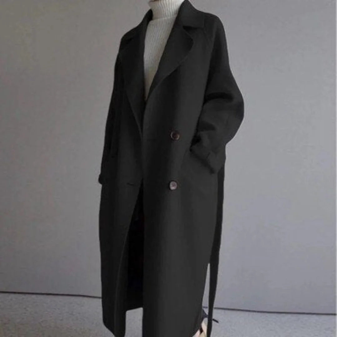 Tailored Wool Blend Black Trench Coat for Women - Winter Essential 4