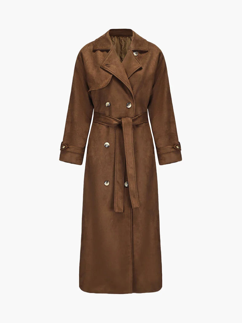 Vegan Suede Maxi Trench Coat with Tailored Belt 0