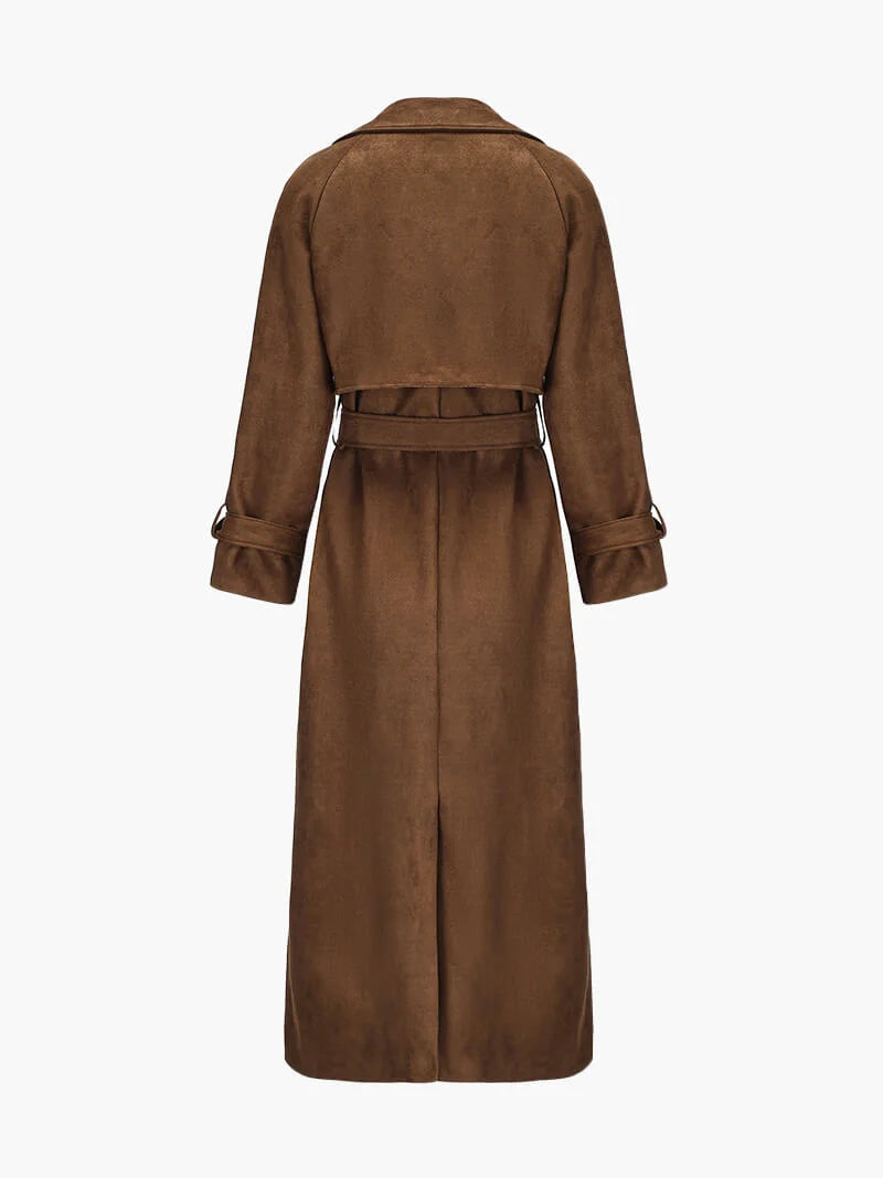 Vegan Suede Maxi Trench Coat with Tailored Belt 2