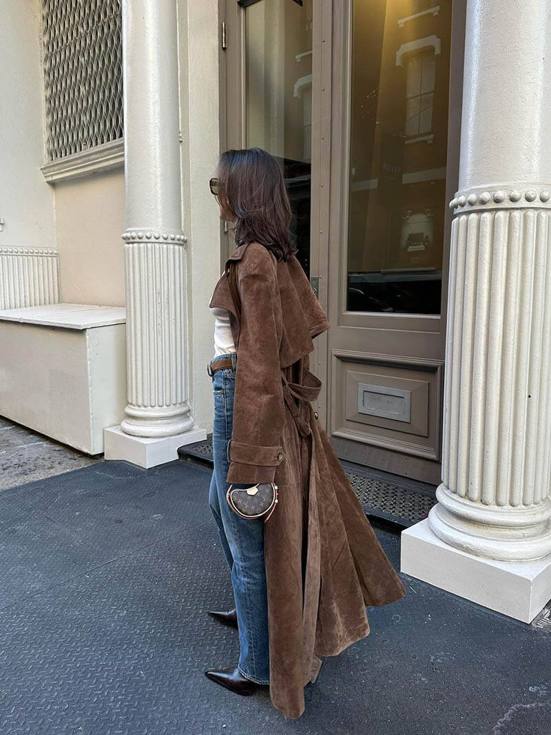 Vegan Suede Maxi Trench Coat with Tailored Belt 3
