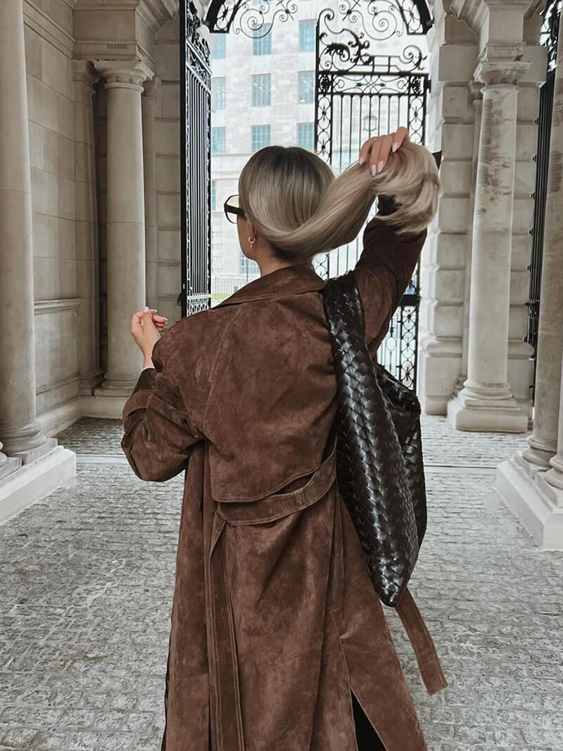 Vegan Suede Maxi Trench Coat with Tailored Belt 6