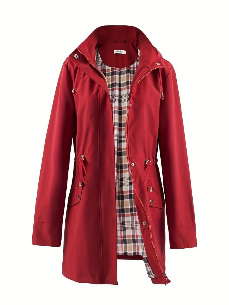 Windproof Hooded Trench Coat with Adjustable Waistband 0