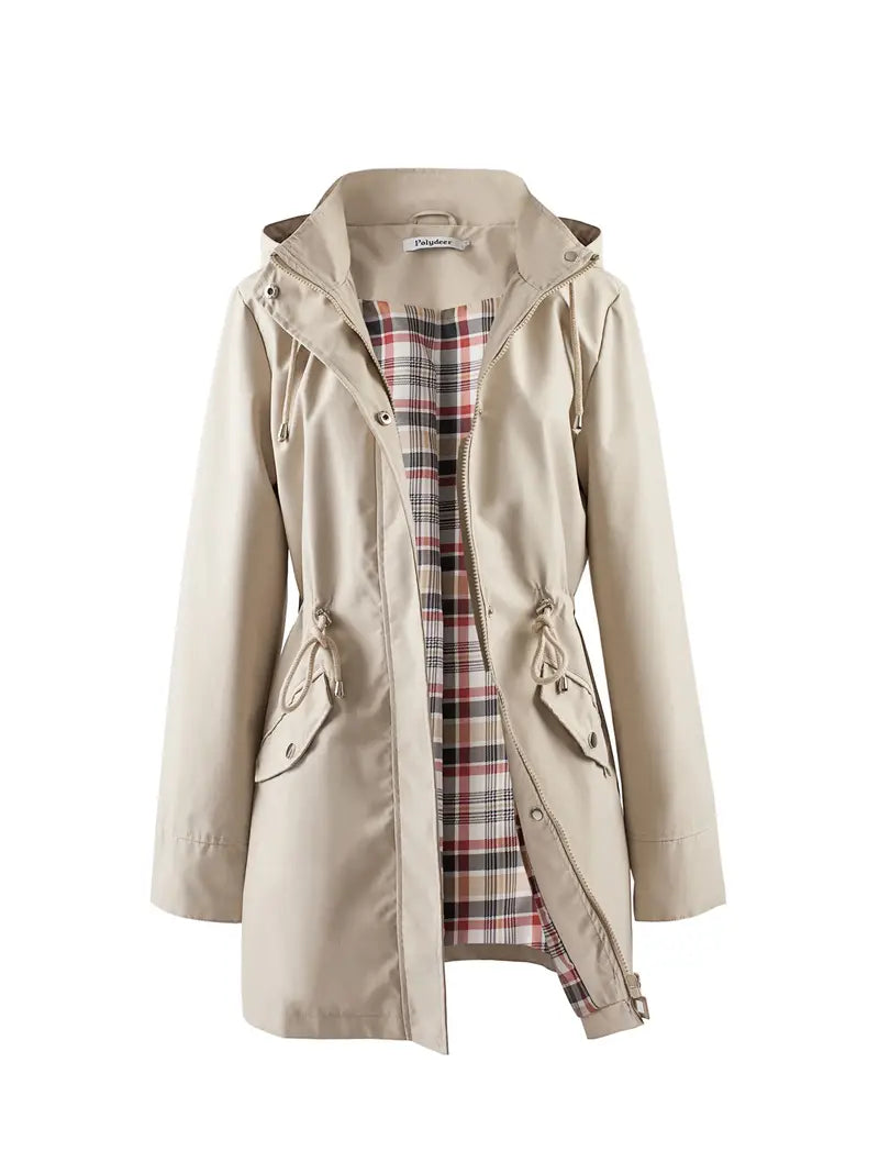 Windproof Hooded Trench Coat with Adjustable Waistband 1