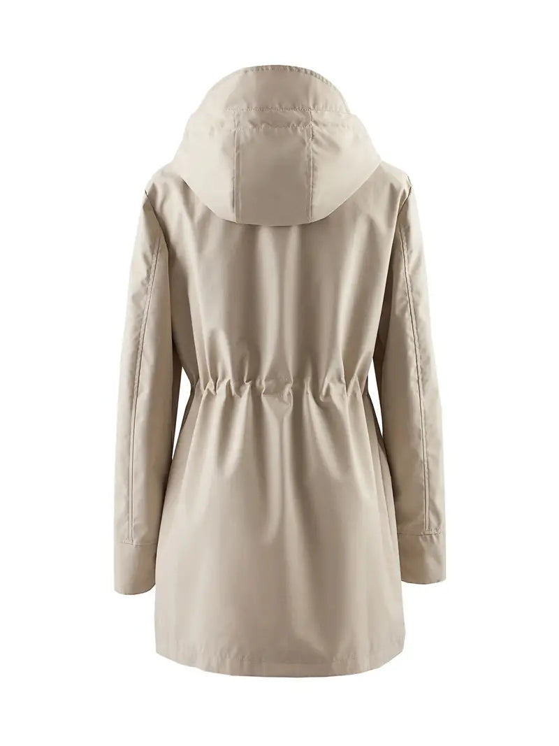 Windproof Hooded Trench Coat with Adjustable Waistband 3