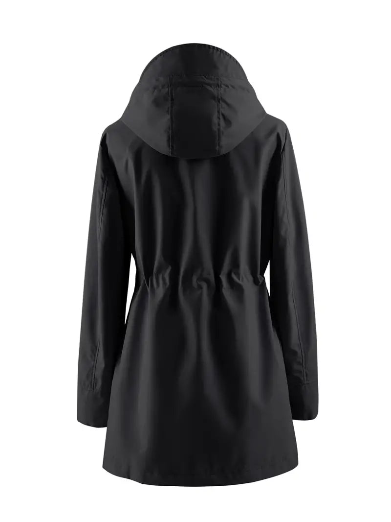 Windproof Hooded Trench Coat with Adjustable Waistband 4