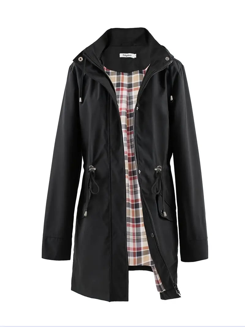 Windproof Hooded Trench Coat with Adjustable Waistband 6