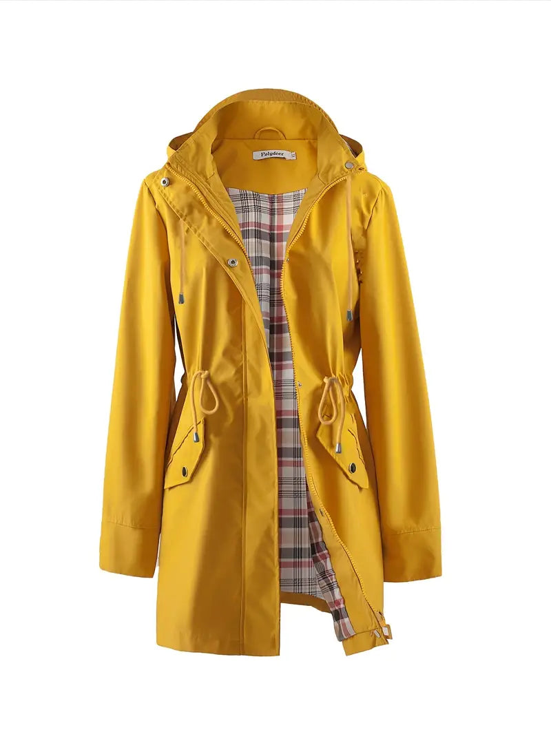 Windproof Hooded Trench Coat with Adjustable Waistband 7