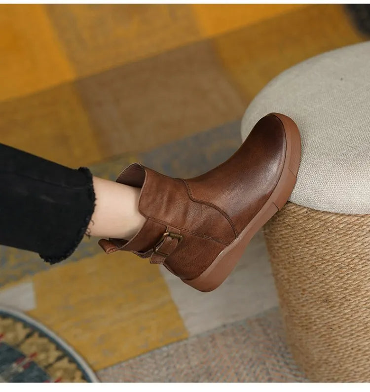 Women's Black Leather Ankle Boots with Adjustable Buckle 5