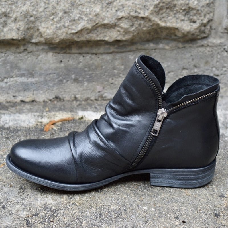 Women's Black Leather Ankle Boots with Cushioned Comfort 0