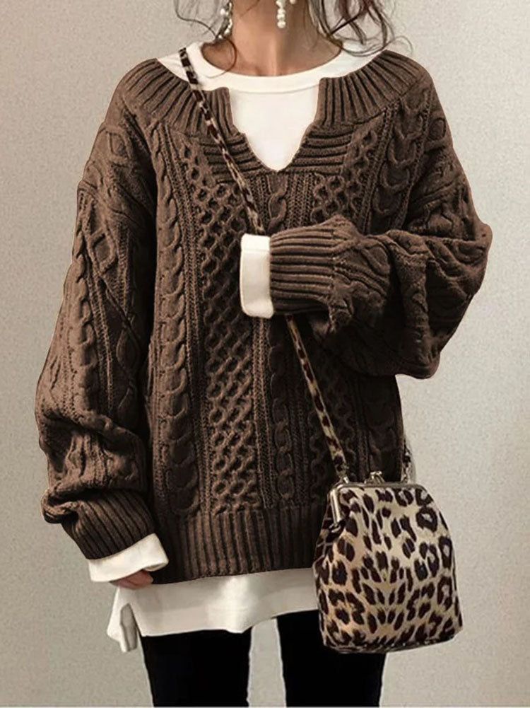 Women’s Cable Knit Sweater with V-Neck and Relaxed Fit 2