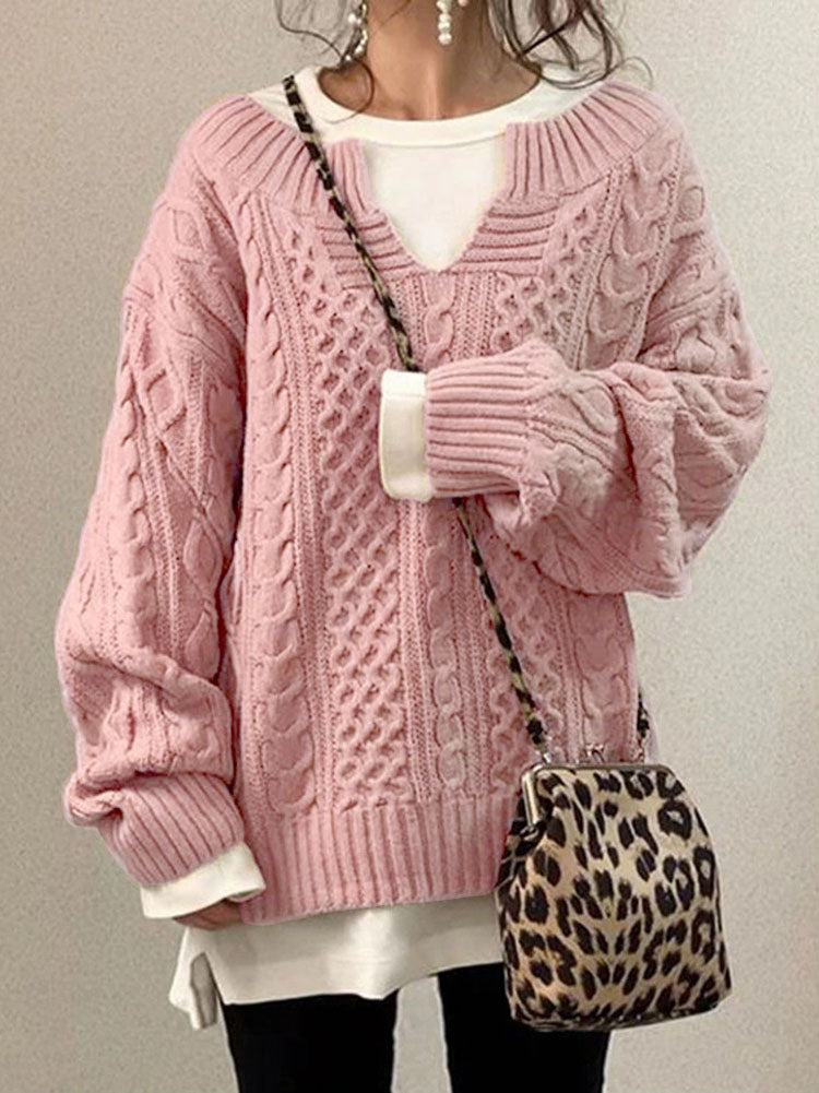 Women’s Cable Knit Sweater with V-Neck and Relaxed Fit 3