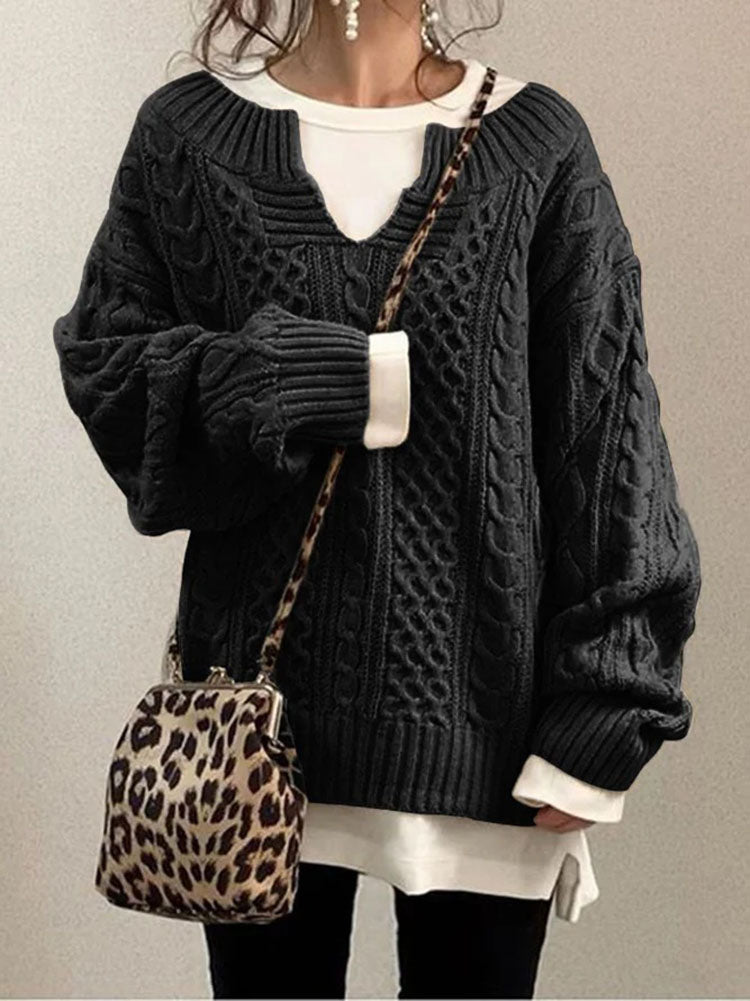 Women’s Cable Knit Sweater with V-Neck and Relaxed Fit 4