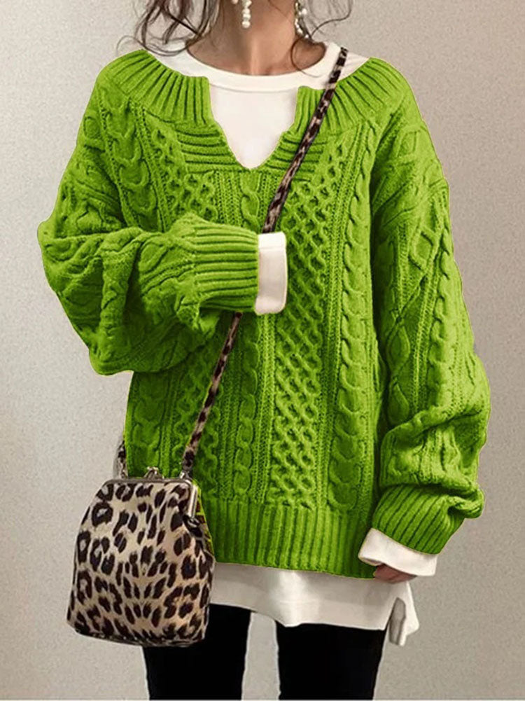 Women’s Cable Knit Sweater with V-Neck and Relaxed Fit 5