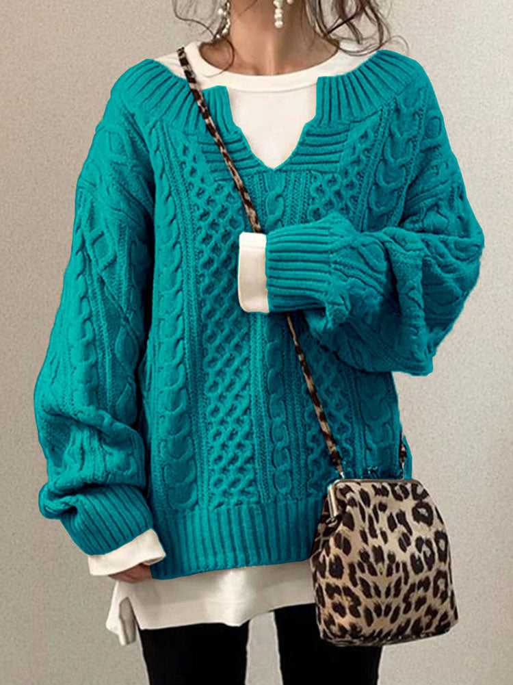 Women’s Cable Knit Sweater with V-Neck and Relaxed Fit 6