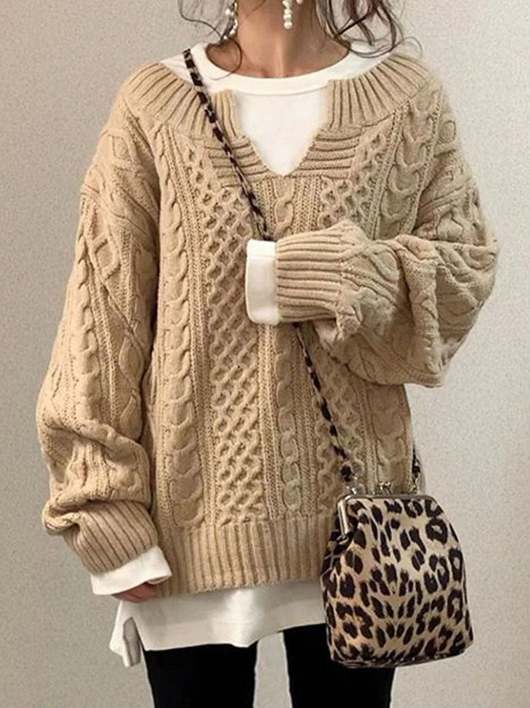 Women’s Cable Knit Sweater with V-Neck and Relaxed Fit 7