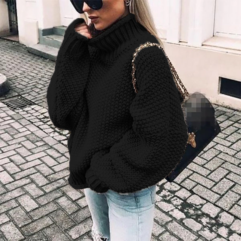 Women’s Chunky Knit Turtleneck Sweater with Relaxed Fit 0