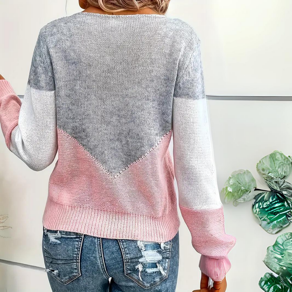 Women’s Color Block Sweater with Mesh Detail and Relaxed Fit 3