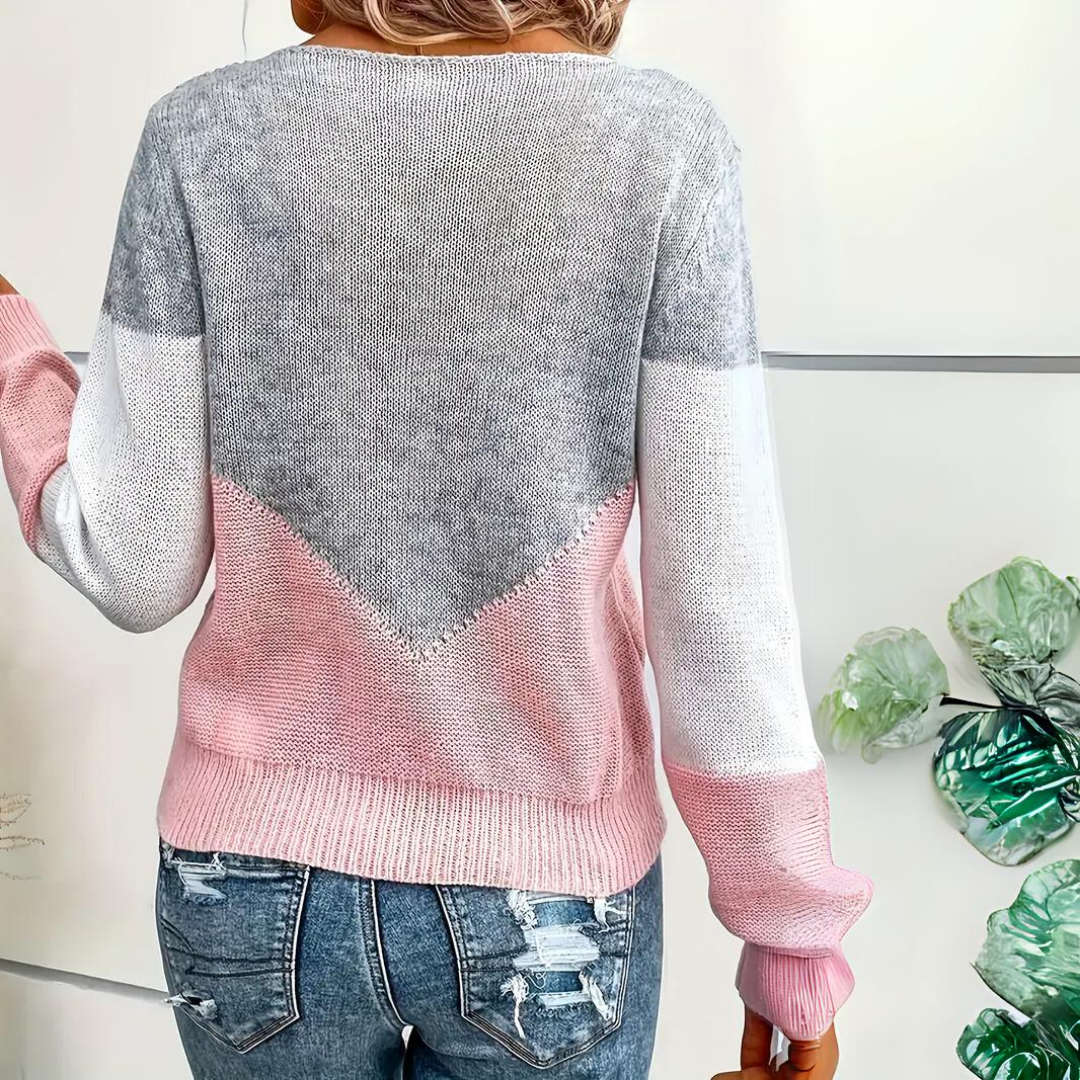 Women’s Color Block Sweater with Mesh Detail and Relaxed Fit 3