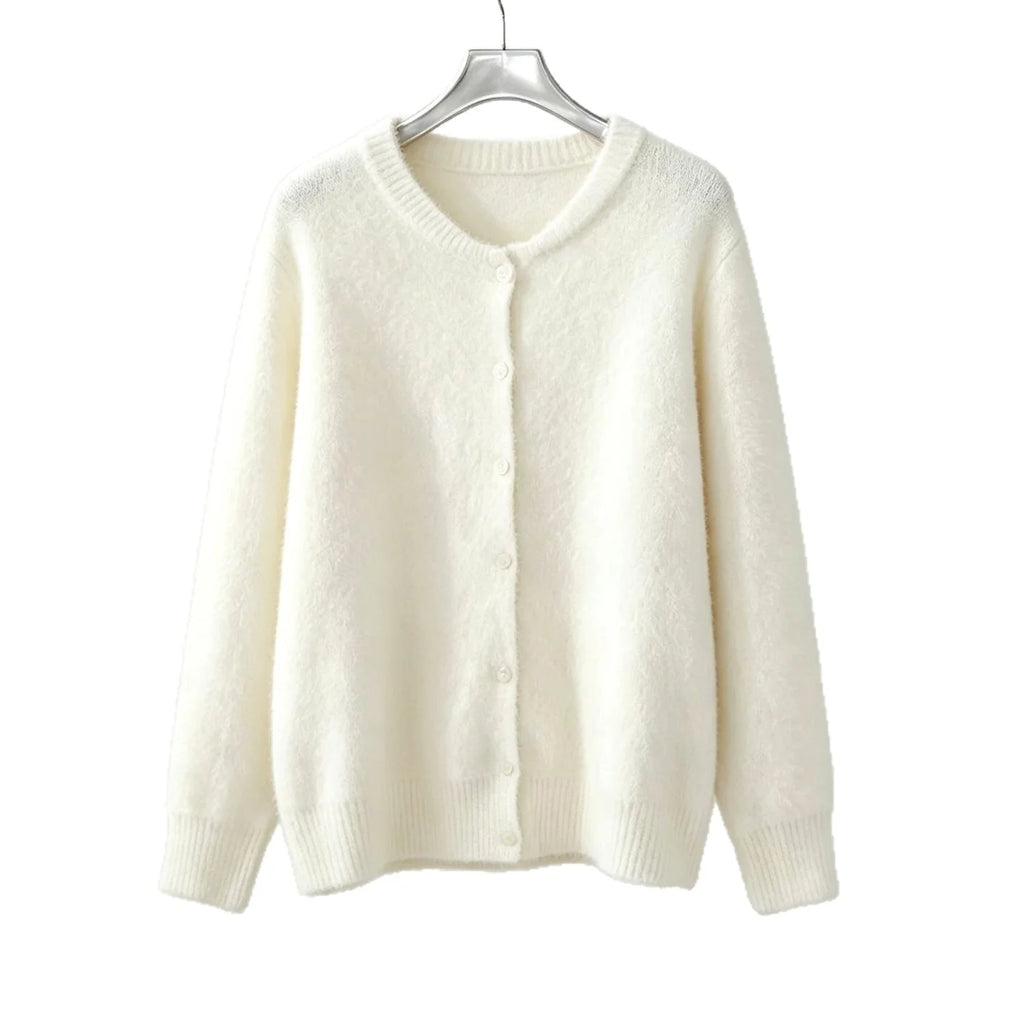 Women's Crew Neck Button-Front Knit Cardigan with Relaxed Fit 5