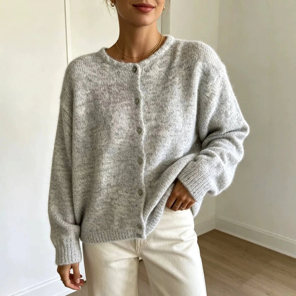 Women's Crew Neck Button-Front Knit Cardigan with Relaxed Fit 6