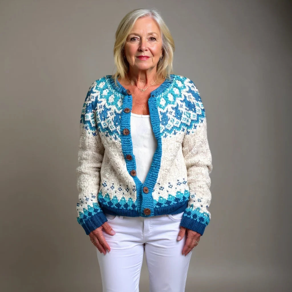 Women's Cropped Fair Isle Knit Cardigan with Button Front 1