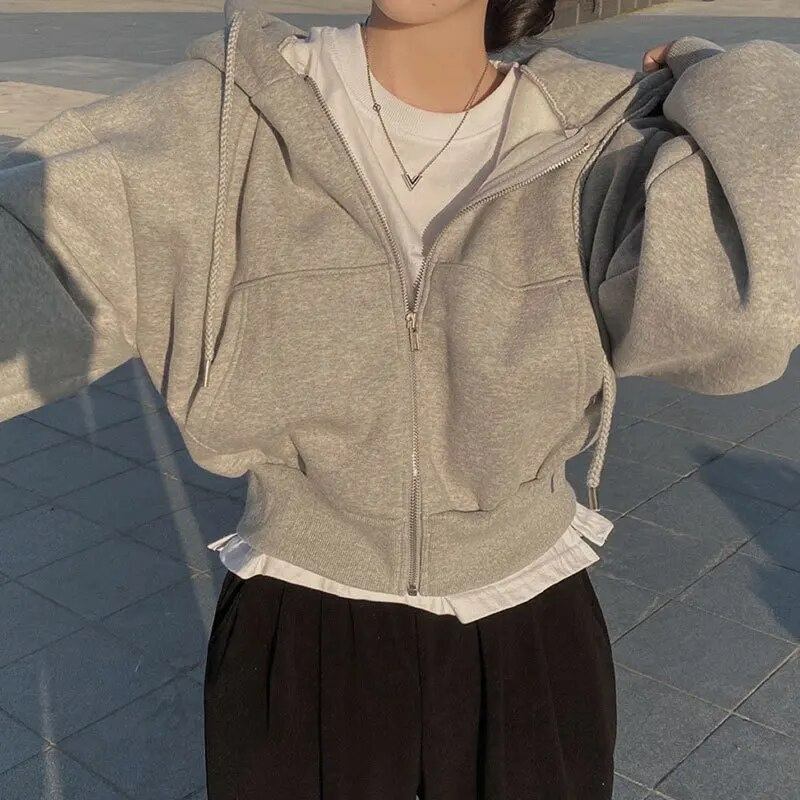 Women's Cropped Zip-Up Hoodie in Soft Warm Fabric for Winter Comfort 0