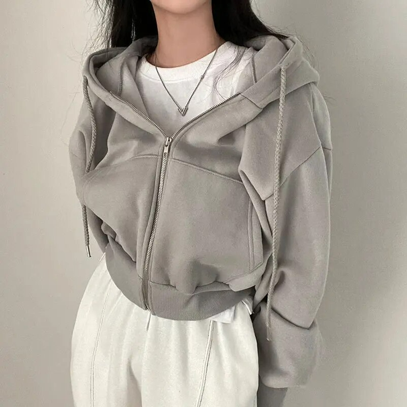 Women's Cropped Zip-Up Hoodie in Soft Warm Fabric for Winter Comfort 1