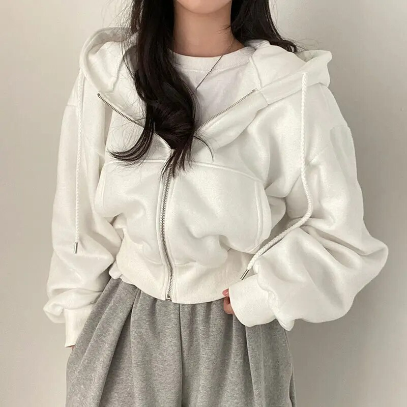 Women's Cropped Zip-Up Hoodie in Soft Warm Fabric for Winter Comfort 5